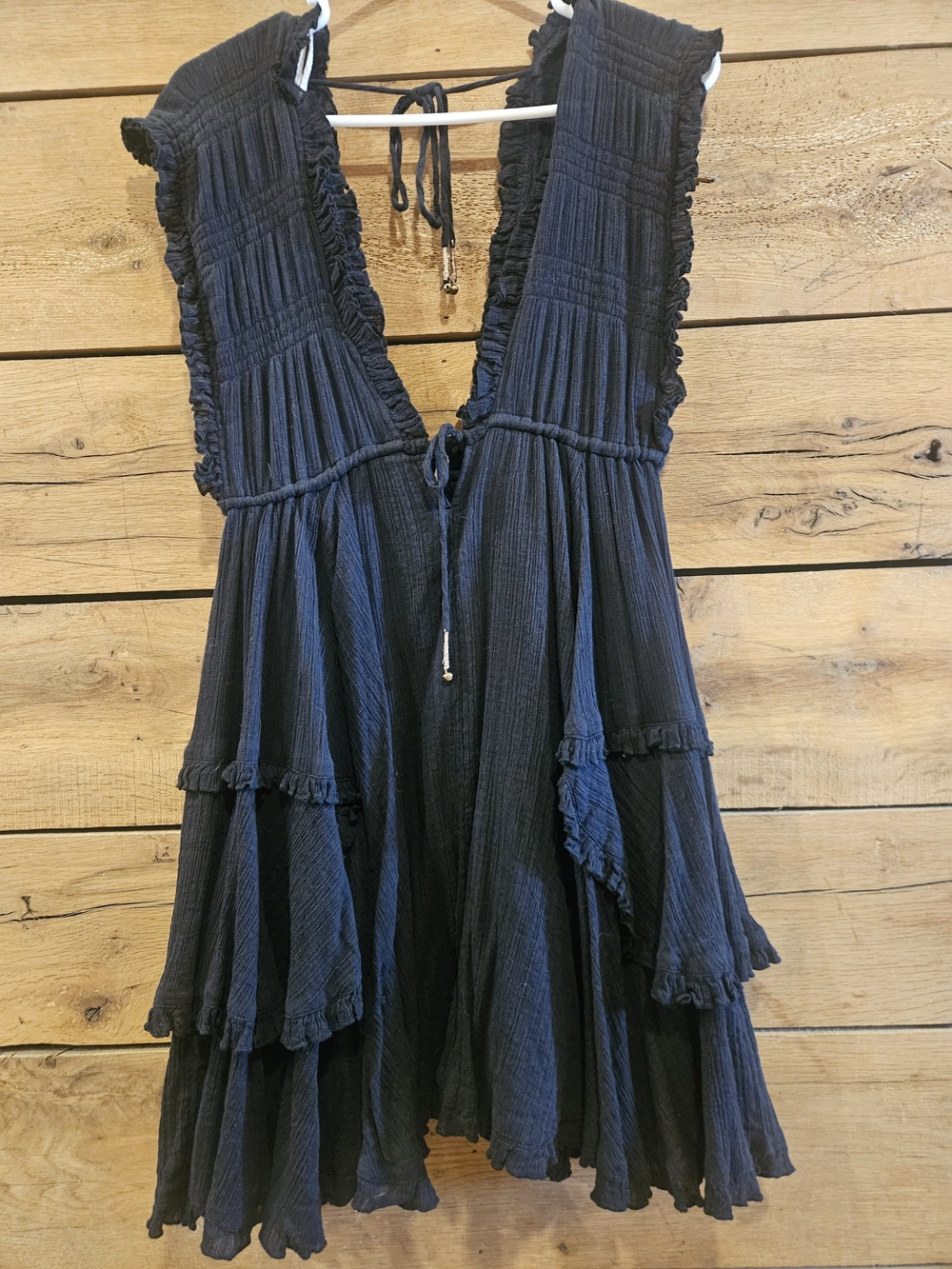 Free People Black Ruffled Tiered Mini Dress
